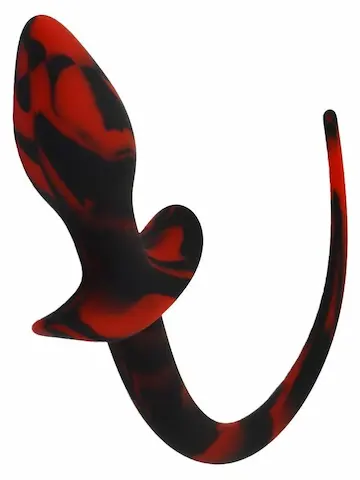 Slave4master Silicone Puppy Tail Black-Red, silikonový anální kolík – psí ocas 7,5 x 3,1 cm