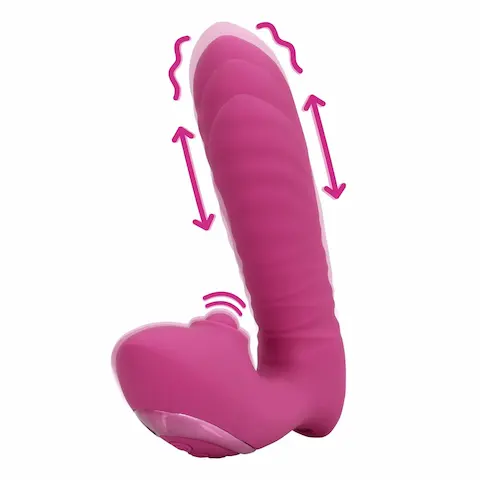 Přirážecí vibrátor Loveline Thrusting and Tappping, silikonový vibrátor a pulzátor na klitoris 14,5 x 3,4 cm