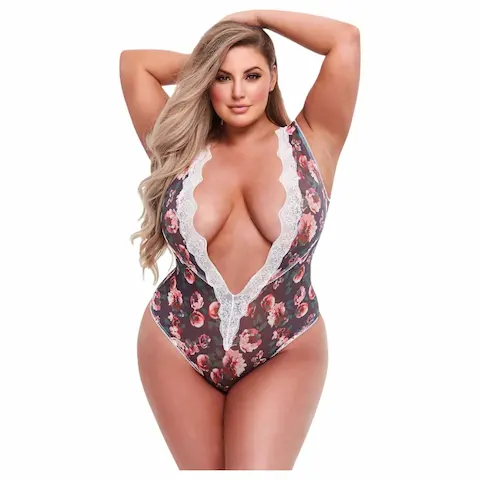 Baci Plus Size – body pro plnoštíhlé – květinová krajka