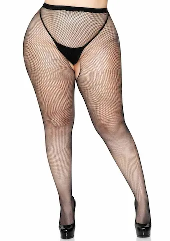 Plus Velikost Crotchless Síťované punčocháče