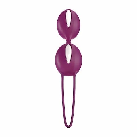 Venušiny kuličky Fun Factory Smartballs Duo White/Grape, silikonové Kegelovy kuličky 16,6 x 3,6 cm