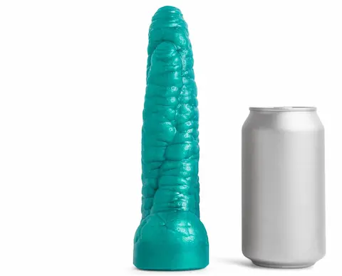Erotixxx Toys Sea Monster Metallic Green 40% S, prémiové silikonové dildo s Vac-U-Lock 20,5 x 3,3–4,8 cm