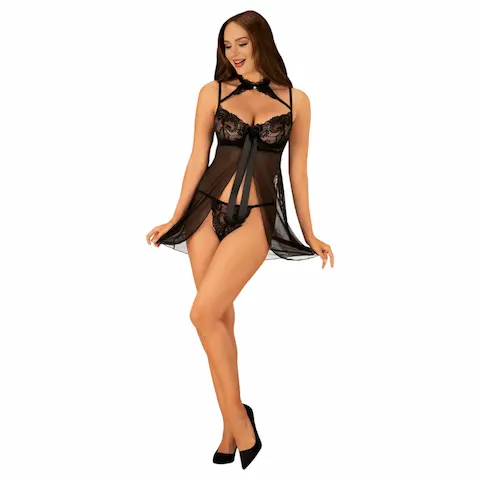 JSY 056 – babydoll souprava – černá