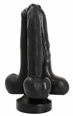 Xtrem Mission 3 in 1, černé vinylové trojité dildo 34,5 x 8–11 cm