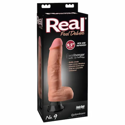 Real Feel Deluxe No.9 – realistický vibrátor s varlaty – tělová barva