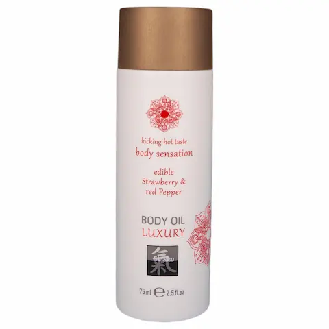 HOT – Shiatsu Luxury – jedlý masážní olej – jahoda-červené víno (75 ml)
