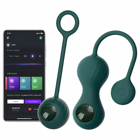 Magic Motion Crystal Duo – vibrační venušiny kuličky ovládané aplikací (zelené)