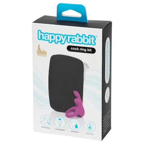 Happyrabbit – vibrační erekční kroužek s pouzdrem – silikon fialový