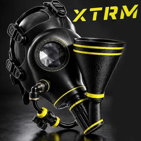 XTRM Piss Mask Pure Control, plynová maska s trychtýřem pro piss play