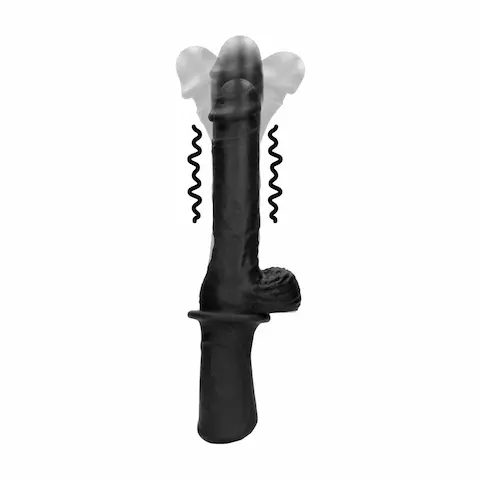 Shots Ouch! Handheld Liquid Silicone Vibrating and Thrusting Dildo, přirážecí vibrátor z tekutého silikonu s držadlem 30,5 x 4,1 cm