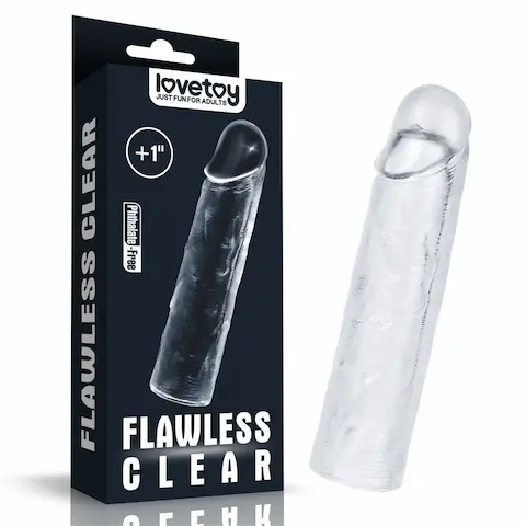 Lovetoy Flawless Clear Penis Sleeve Add 1″, průhledný návlek na penis 15 x 3,6 cm