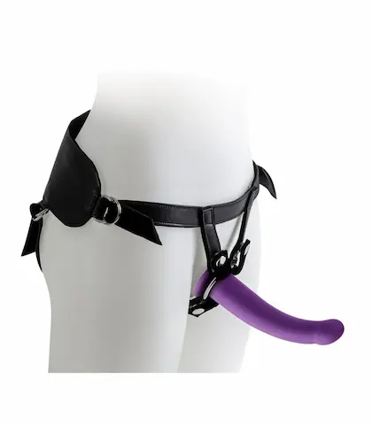 Virgite She Has The Power Universal Harness With Set of 3 Purple Dildos, nastavitelný postroj a 3 silikonová dilda