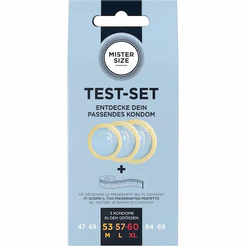 Mister Size Test-Set – zkušební sada kondomů s měřicí páskou (3 ks)