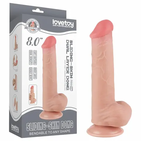 Lovetoy – realistický dvojvrstvý dildo s varlaty – 20,8 cm – tělová