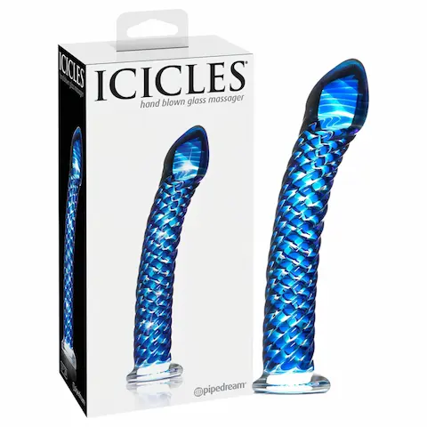 Icicles No. 29 – skleněné dildo na penis – spirála – modré
