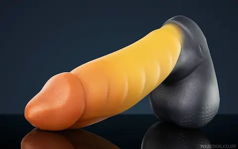 Weredog Vertex Signature Large, prémiové oranžovo-žluto-šedé silikonové dildo 24 x 5,9–6,9 cm