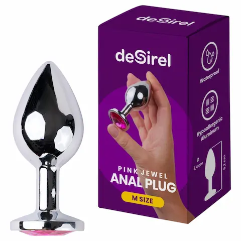 Desirel – anální kolík – růžový šperk M – stříbrná/růžová