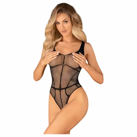 Obsessive B336 – průhledné, otevřené černé síťované body (S