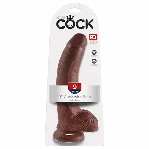 King Cock – realistické dildo s varlaty a přísavkou – 23 cm – hnědé