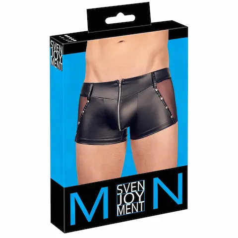 Svenjoyment – lesklé pánské boxerky se zipem (černé)