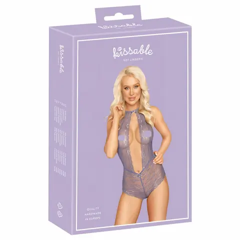 Kissable – krajkové body s límečkem na krk – fialová