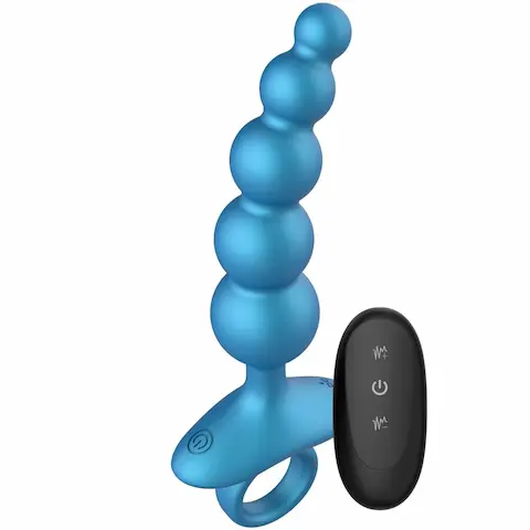 Playhouse 5 Balls Anal Plug Vibrating, silikonový vibrační řetěz na dálkové ovládání 17,5 x 3 cm