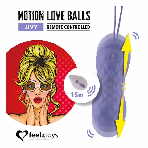 FeelzToys Jivy Remote Controlled Motion Love Balls, silikonové vaginální kuličky s dálkovým ovládáním s průměrem 3,4 cm