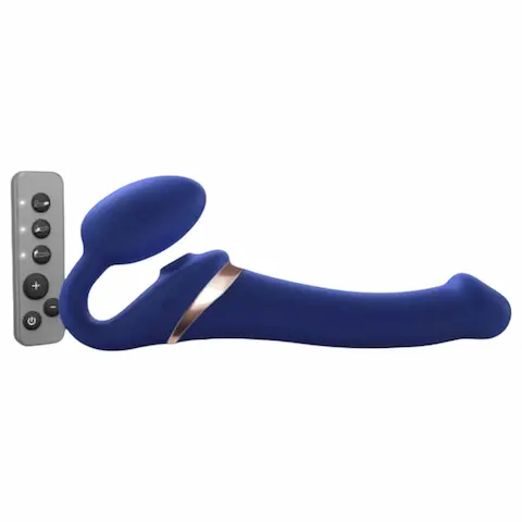 Strap-on-me – připínací vibrátor s tlakovými vlnami – modrý