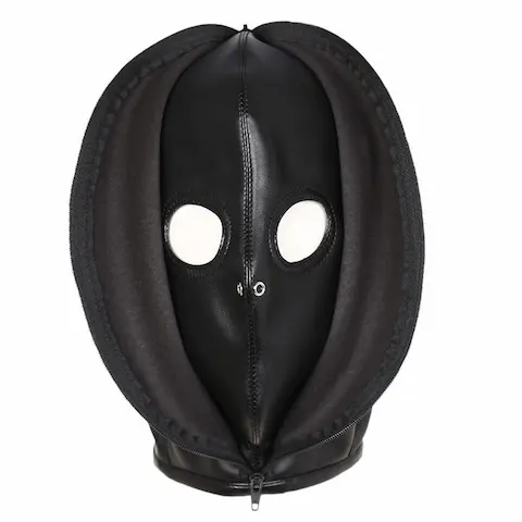 Slave4master Double Layer Bondage Hood, černá kukla se zipem a šněrováním