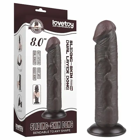Lovetoy – realistický dildo s přísavkou – dvouvrstvý – 20 cm – hnědý