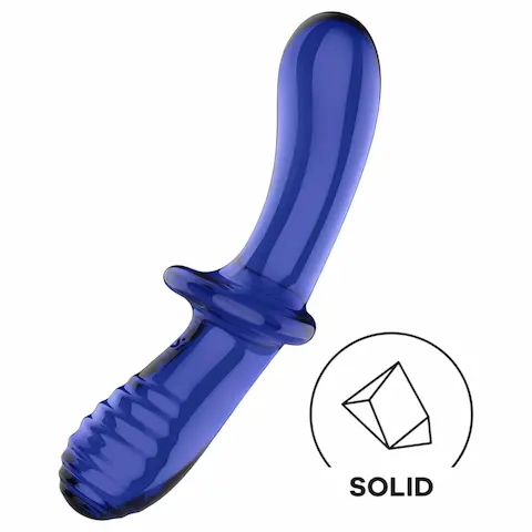 Satisfyer Double Crystal – oboustranné skleněné dildo – modré