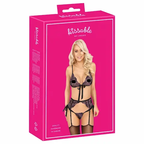 Kissable – růžovo-fialová výšivková podprsenka set (černý)