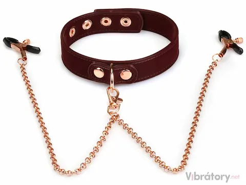 BDSM obojek se svorkami na bradavky Liebe Seele Metallic Shade