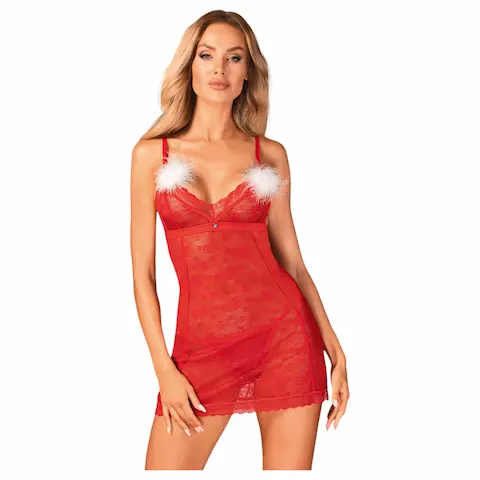 Obsessive Claussica – babydoll & tanga (červená)