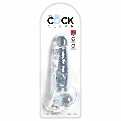 King Cock Clear – dildo s přísavkou a varlaty – 20 cm
