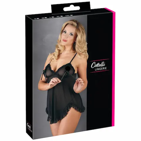 Cottelli – babydoll košilka – volná, s volánky – černá
