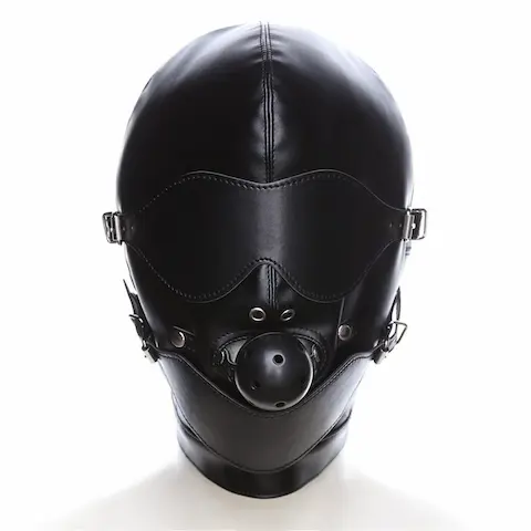 Slave4master Mouth Gag Full Gimp Hood, černá kukla s roubíkem a šněrováním