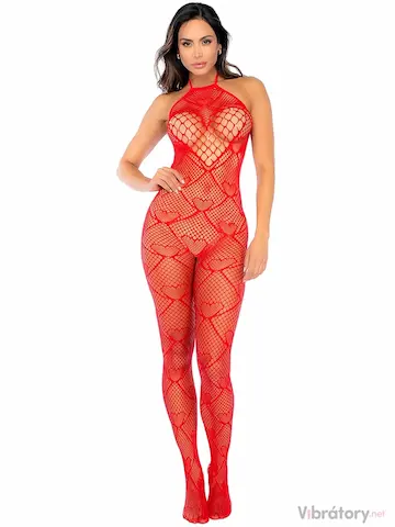 Síťovaný catsuit se srdíčky a lesklými kamínky Mapalé