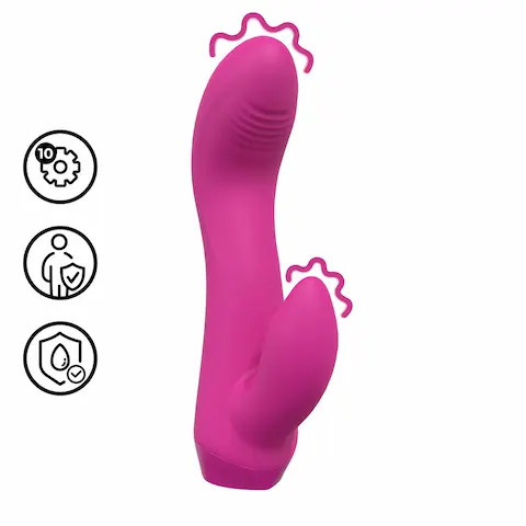 Loveline – zakřivený mini vibrátor s králíčkem (růžový)