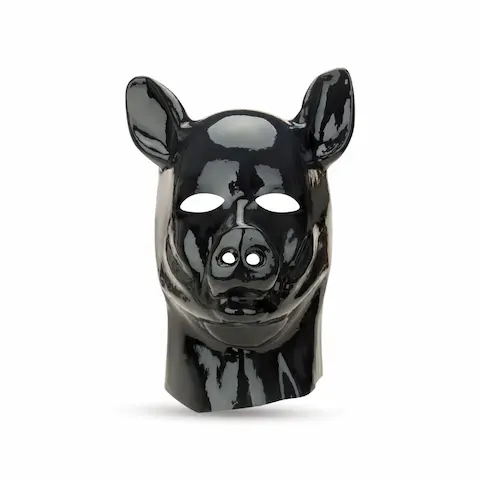 Prowler Red Latex Pig Zip Up Hood Black, černá latexová maska – prase