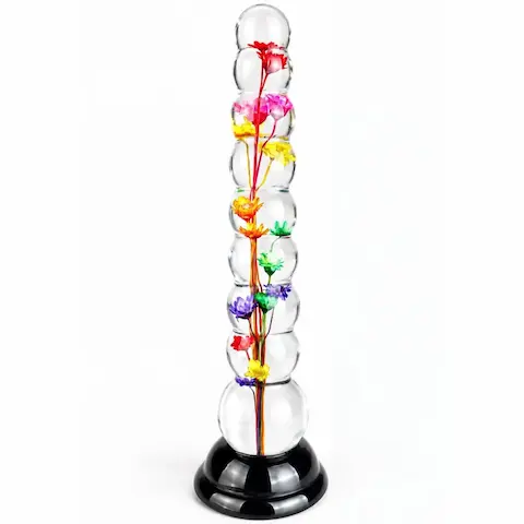 ToyJoy Bloomé Everlasting Bloom Beaded Dong, dildo s květy v epoxidové pryskyřici 20,3 x 2,3–4 cm