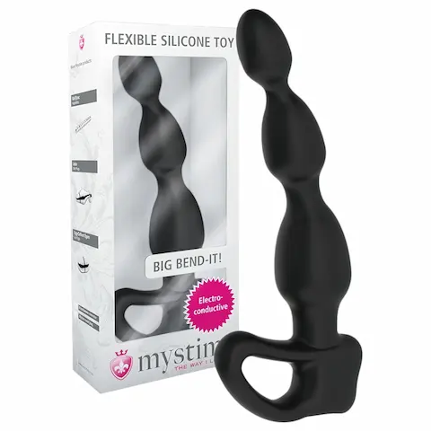 mystim Big Bend-it! – kuličkové elektro anální dildo (černé)