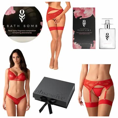 Obsessive – dárková sada spodního prádla – 6 dílů – červená