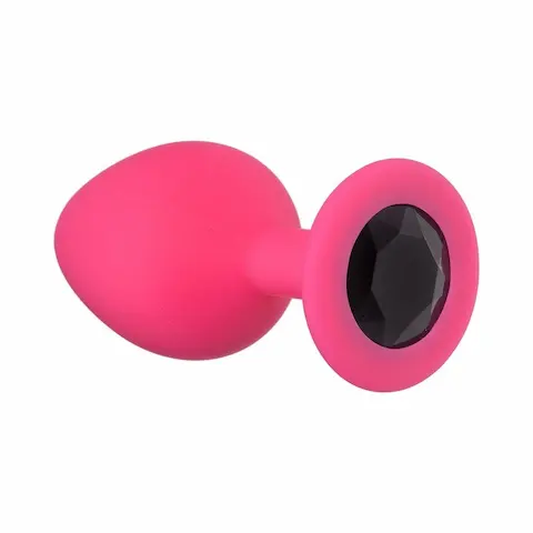 Lola Games Emotions Cutie Medium Pink-Black Crystal, silikonový anální kolík 8 x 3,5 cm