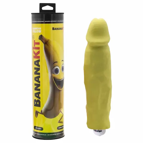 Bananakit – sada na odlévání penisu s vibrátorem – svítící (žlutá)