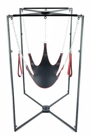 Mr Sling Complete Sling Kit Black-Red, erotická houpačka s rámem pro uchycení, smyčky na nohy + příslušenství