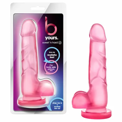 B Yours Sweet N Hard 4 – realistické dildo s varlaty – 18 cm – růžové