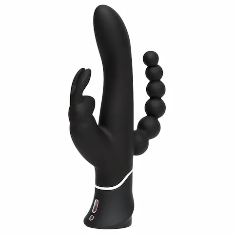 Happyrabbit Triple – vibrátor na klitoris a anální stimulaci – dobíjecí černý