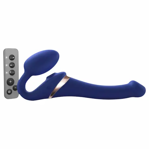 Strap-on-me S – připínací, vzduchovými vlnami stimulující vibrátor – (modrý)