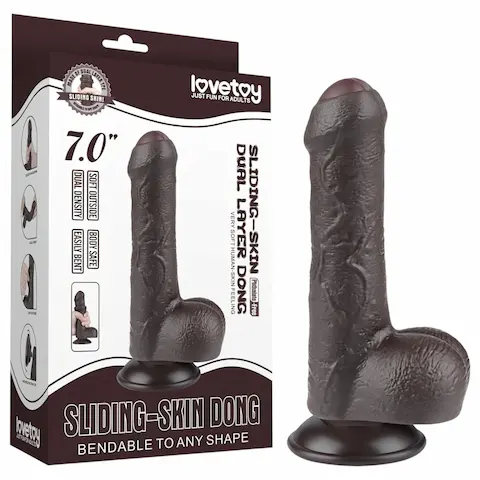 Lovetoy – realistický dildo s varlaty – dvojitá vrstva – 18,3 cm hnědý
